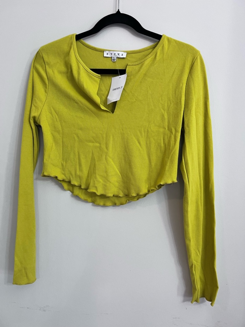 Forever 21 Lime Green Ribbed Long Sleeve Crop Top